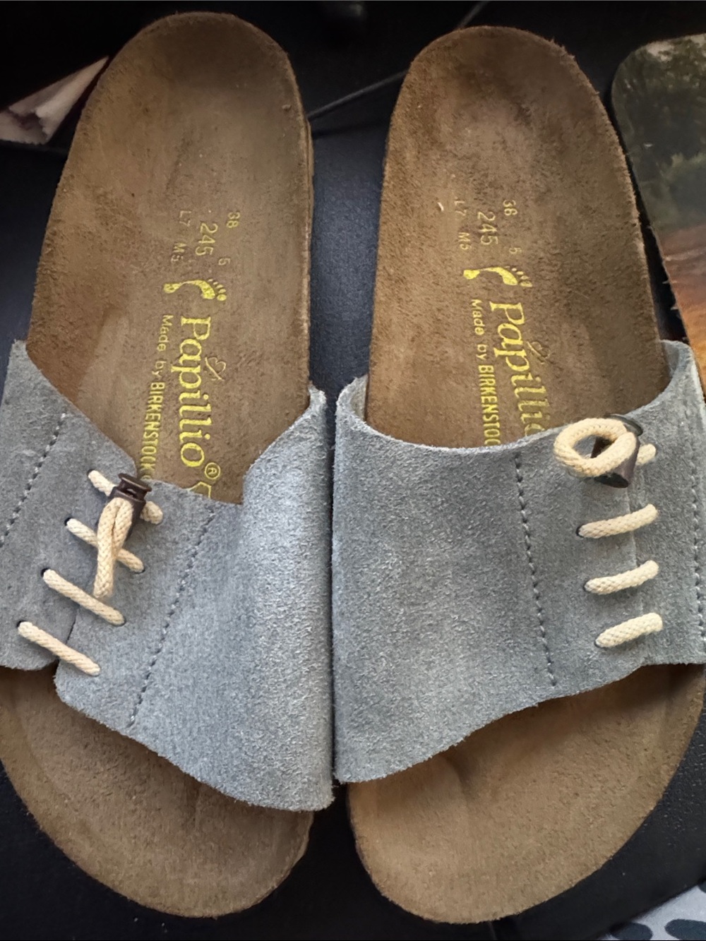 Birkenstock Gray Suede Lace-Accent Slide Mules